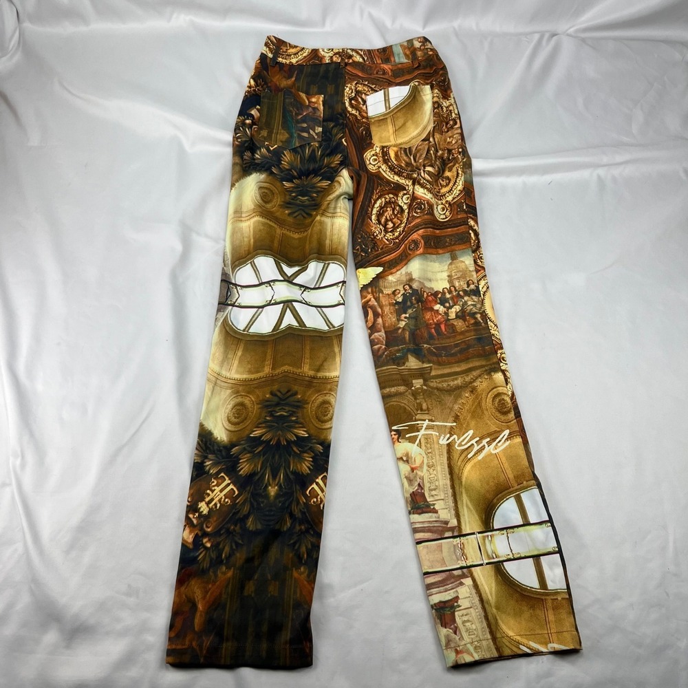 Finesse Renaissance Art Graphic Print Straight Leg Trousers Wear Art Unique Rare